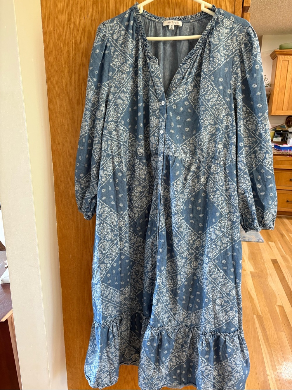 Daily Threads Vintage Blue Bandana-Print Tiered Maxi Dress 100% Cotton